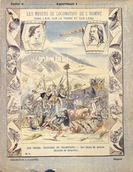 Galliske krigsvogner i slaget ved Gergovia, fra et beskyttende omslag for skolebøker, sent på 1800-tallet